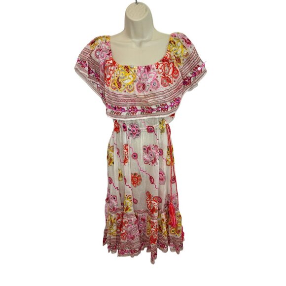 Juliet Dunn London White Multicolor Embellished Midi Dress - One Size - Picture 2 of 9